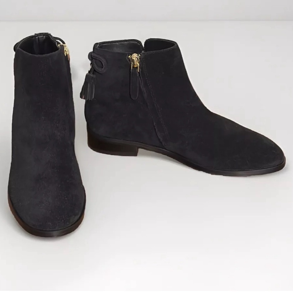 KATE SPADE Saddle Bootie Black Suede Ankle Boots NEW Sz 5B Side Zip Tassle $248